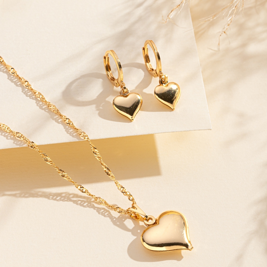 Conjunto Feminino Colar E Brinco Folheado De Ouro 18k Semijoia Dourada com Caixinha Presente
