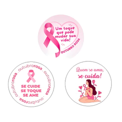 ENVIO RÁPIDO Adesivo Outubro Rosa Frases para Conscientização 4x4 Cm Kit com 70, 100 ou 140 unidades