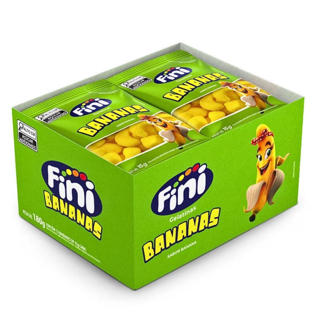 Caixa 12un Fini Bananas 15g Bala de Gelatina Bananinhas