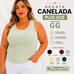 Regata Básica Ribana Canelada Feminina Plus Size GG Lisa Sem Manga Elegante Confortável Dia a Dia Verão Casual