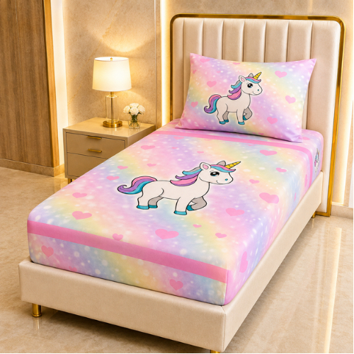 Jogo de Cama Solteiro 2 Peças Lençol com Elástico Estampado Micropercal Premium + Fronha com Zíper