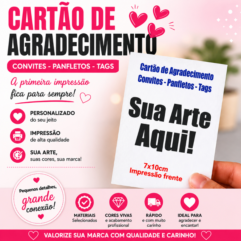 Cartão Agradecimento ao cliente com sua arte ou cartão pronto tag agradecimento