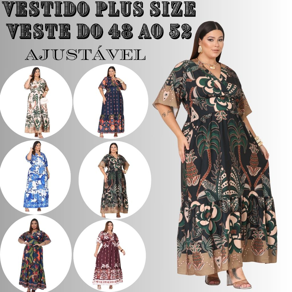 vestido  longo feminina manga curto elegante plus size  verão  estampas exclusivas