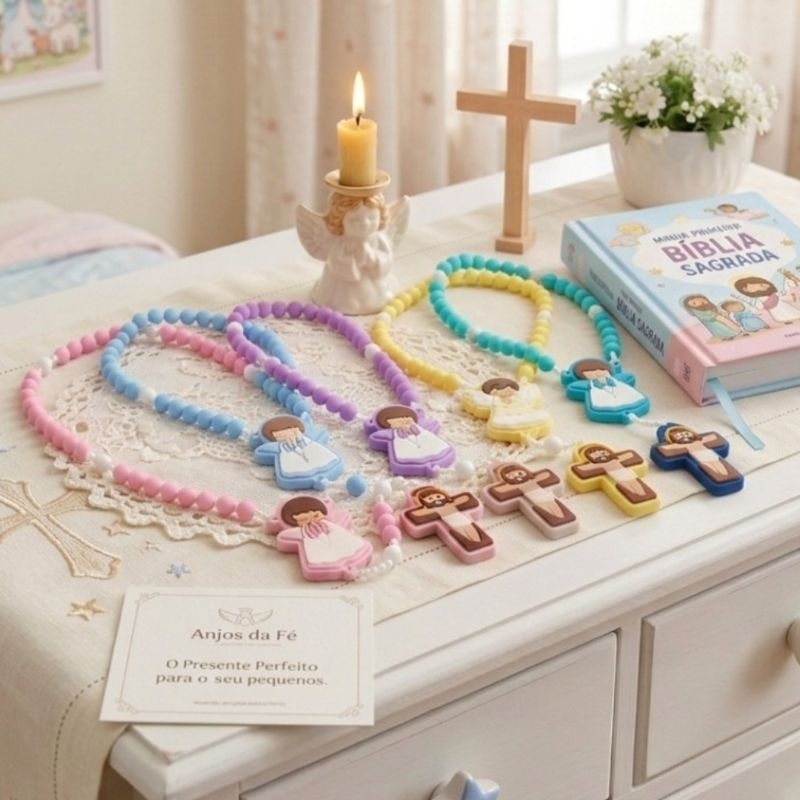 Terço Infantil  Personalizado com Nome – Diversas Cores – Lembrancinha Batizado e Primeira Comunhão