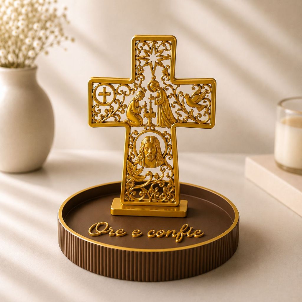 Cruz Religiosa Decorativa com Mini Altar Ore e Confie | Kit Católico Nossa Senhora Presente Religioso MINIMALISTA