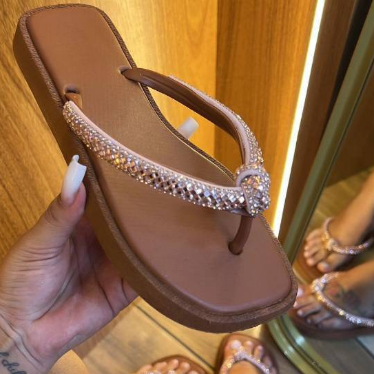 Chinelo Feminino Rasteirinha Confortavel com Brilho Strass Macia Confortavel para Verão