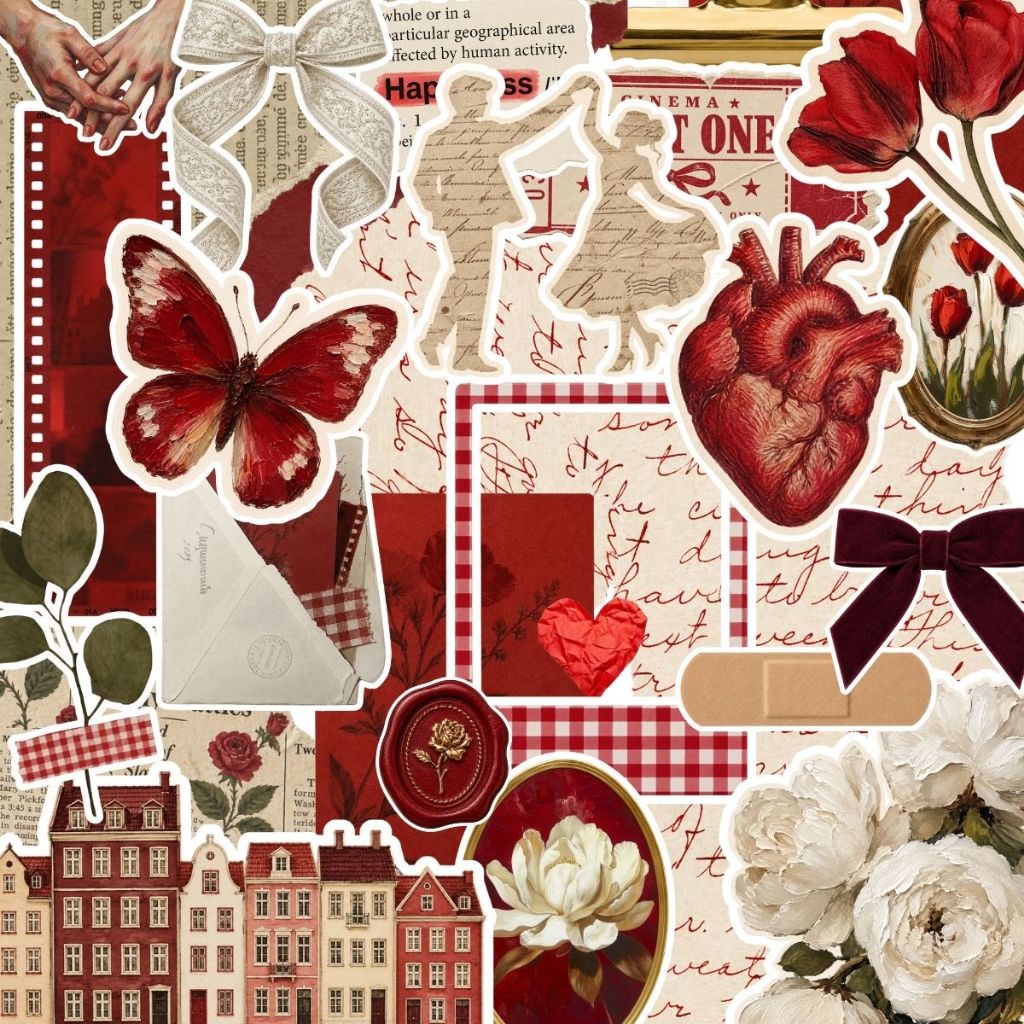 35 Adesivos Red Journal Para Colagem e Personalização Junk Journal Garrafas Kindle Scrapbook Bujo Adesivo à prova d'água