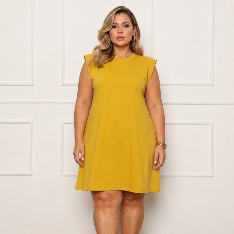 Vestido  Muscle Vestido Com Bolso Manguinha Delicado Malha Algodão Vestido Plus Size