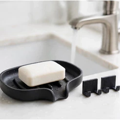 Kit Saboneteira com Escoamento + 2 Brindes Suporte para Gilete - Porta Sabonete Banheiro