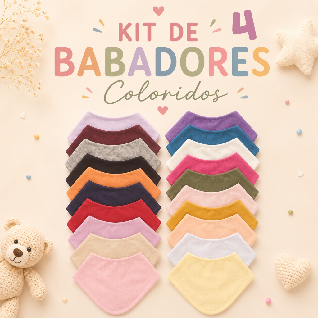 Kit com 4 Babadores Bandana cores Sortidas