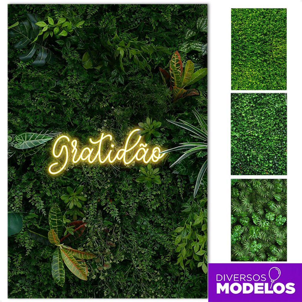 Painel Muro Inglês Folhagem Retangular Decoração Instagramável Festa Sublimado Em Tecido 1,50x2,20m