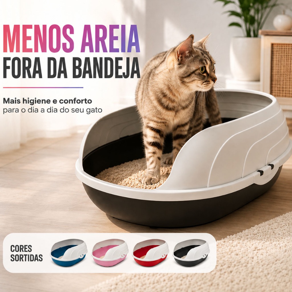 Caixa de Areia Gato Furacão Pet Prime com Arco e Borda Alta Bandeja