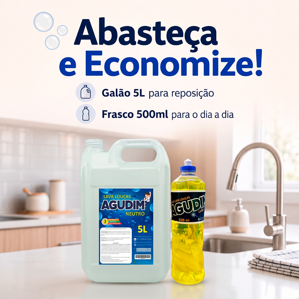 Sabão Lava Louça Aguidim Neutro 500ml ou 5L.