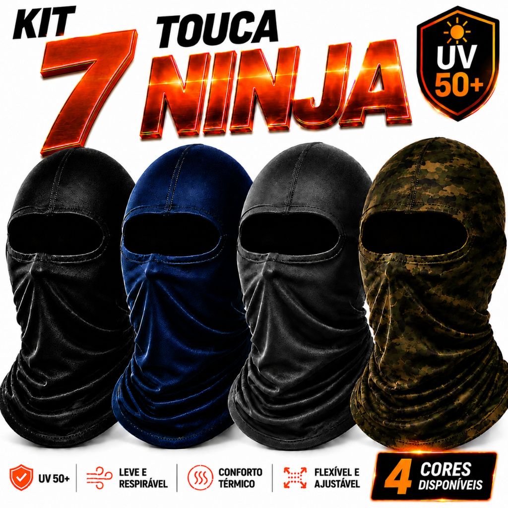 Kit Com 7 Touca Ninja Balaclava Motoqueiros Militar Tatica Frio Máscara Moto proteção solar raios UV 50+ térmica