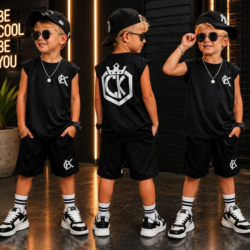 Conjunto Infantil Menino Juvenil Verão Estiloso bermuda e Camiseta Premium  Veste Do 2 até 12 anos