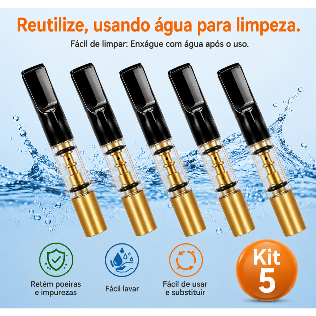 Kit 5 Filtros Resistentes Dupla Filtragem Microporos Lavável Reutilizável Remove Resíduos e Alcatrão Anti Vício - Fosco