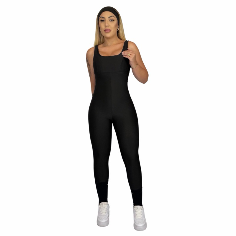 Macacão Longo Fitness Academia Zero Transparência Bojo removível