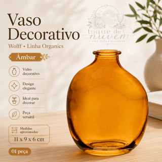 Vaso de Vidro Âmbar Decorativo Wolff Organics 11x9x6cm para Sala Aparador Mesa