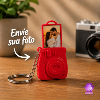 Chaveiro Mini Câmera Fotográfica com Foto Personalizado Cores Presente Namorado Namorada Casal Amor Lembrancinha