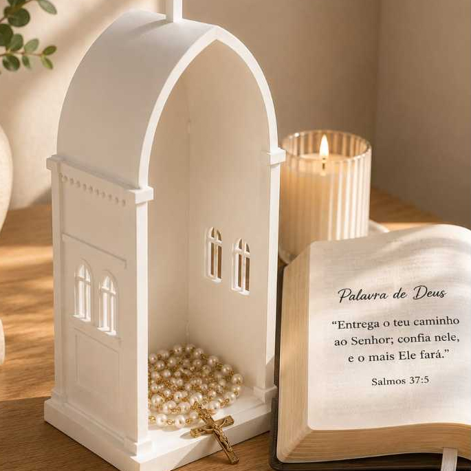 Capelinha de Oração Religiosa | para Terço, Oratório, Altar e Decoração | Capela Católica Cruz Nossa Senhora Presente