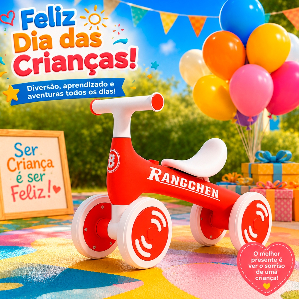 Bicicleta Equilíbrio Infantil 4 Rodas Retrô Sem Pedal - Andador  para Criança Bebê