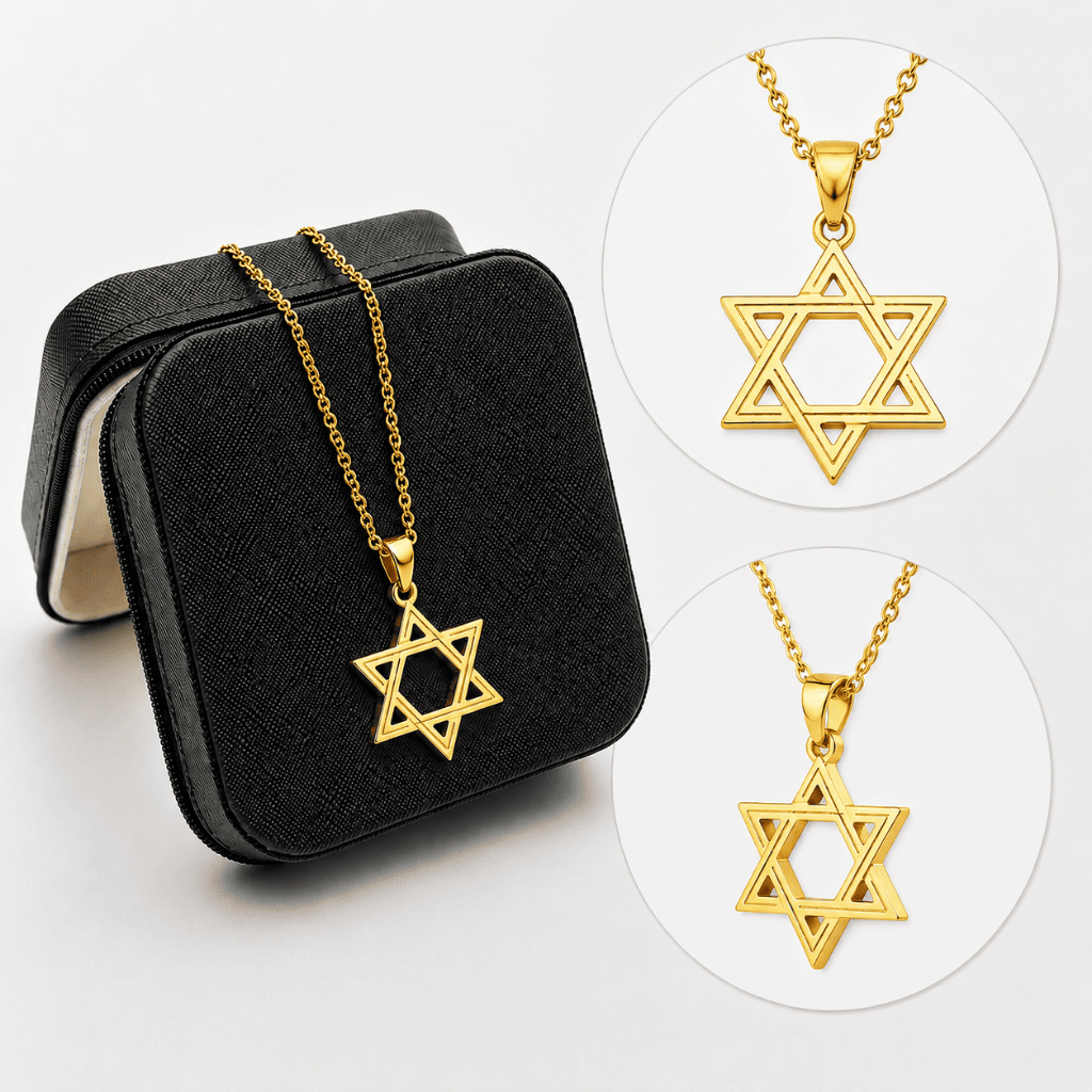 Colar Estrela de Davi em Aço Inoxidável Unissex - Acessório Moderno e Sofisticado Dourado