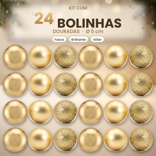 Kit 24 Bolas 5cm Enfeite De Árvore De Natal Dourado Bolinhas Mista Lisa Para Decoração Pendentes De Natal KIT 12 e 24un
