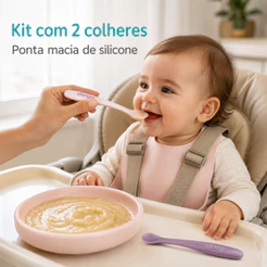Kit 2 Colheres Silicone Bebê Clingo Rosa e Roxa Alimentação Infantil