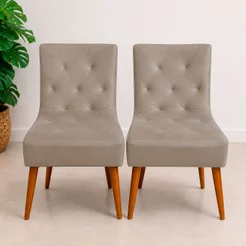 Kit 2 Poltronas Cadeira Sala de Jantar Estofada com pés de Madeira em Suede Várias Cores