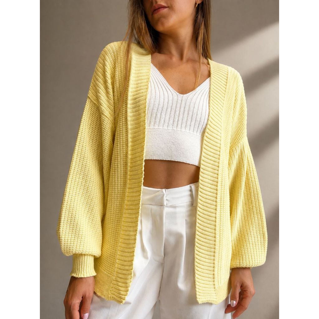 Cardigan Tricot Inverno Casaco Bufante Manga Longa Trico
