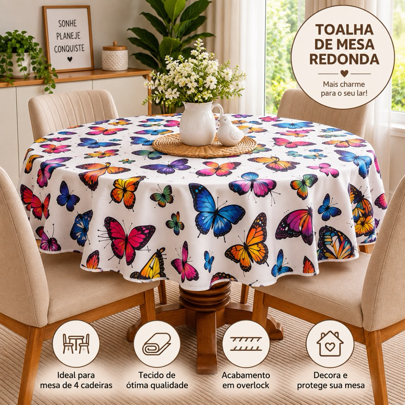 Toalha de Mesa Redonda Para Mesa De 4 Cadeiras Redonda Em Tecido estampado