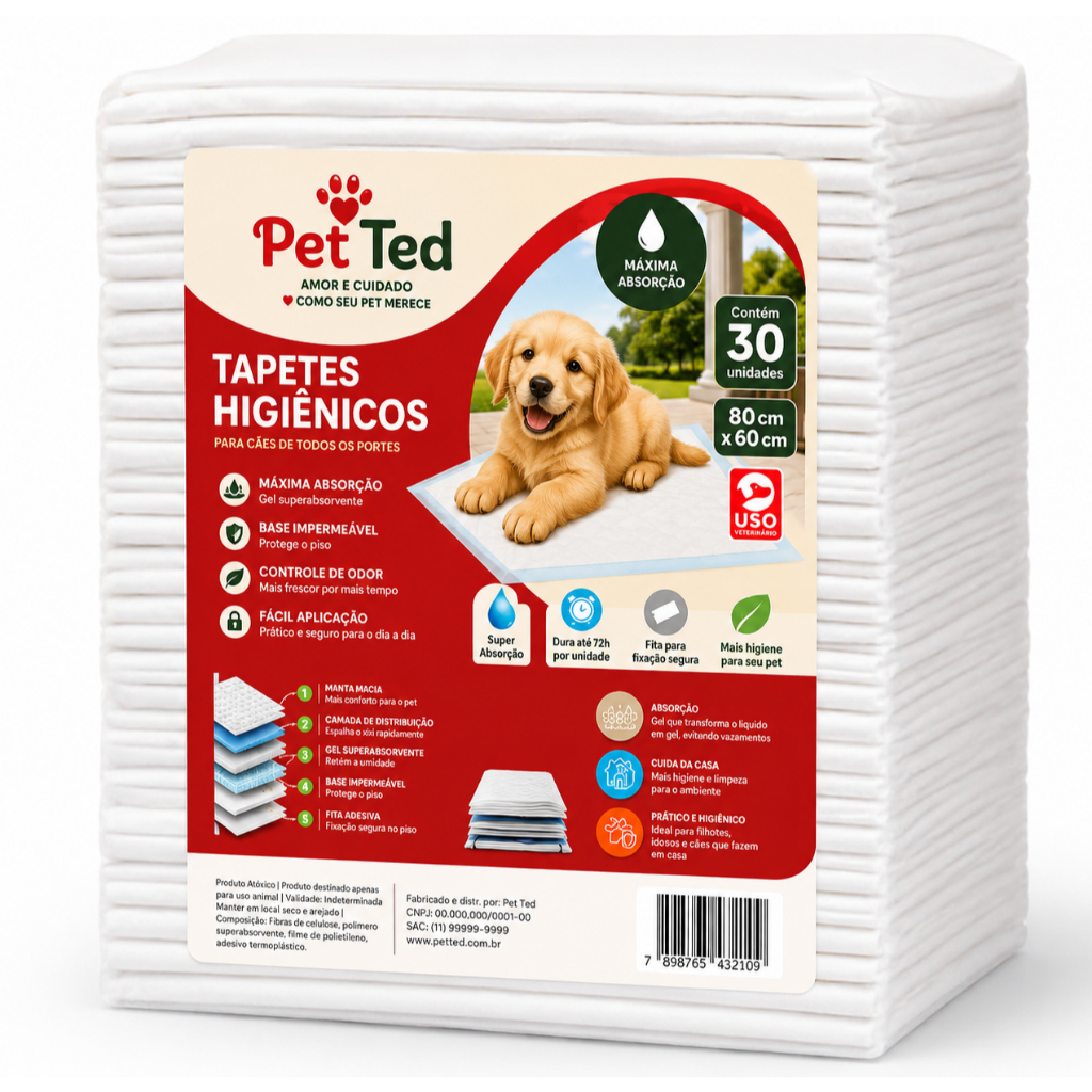 Tapete Higiênico Para Cachorro  80X60 cm  30 Unidades Pet Ted
