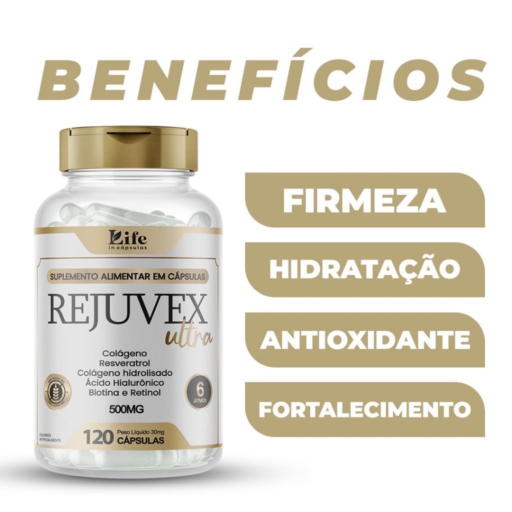 Rejuvex Ultra Colágeno Hidrolisado Ácido Hialurônico Biotina Retinol Resveratrol