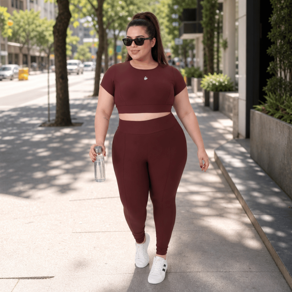 Conjunto Fitness de Academia Plus Size Calça Legging de Alta Compressão+ Top de Alta Sustentação G1 a G2 Feminino