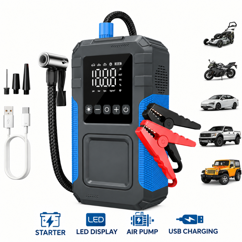Jump Starter 320A 8800mAh Compressor de Ar Portátil Multifuncional 12V LED USB Para Carro Moto