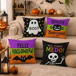 Capa de Almofada Halloween 45x45cm Decoração de Casa Em Tecido Estampadas