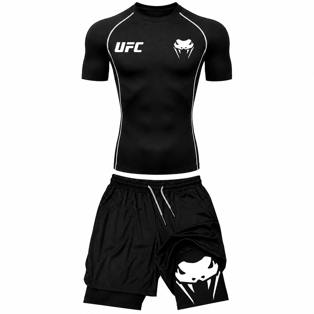 Kit Camiseta Compressão e Short Ufc Snake Estilosa Para Treinar Academia Gym Arte Fitness