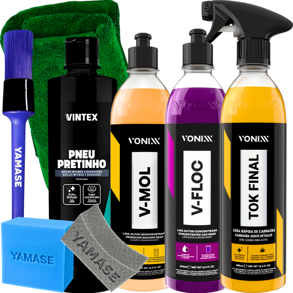 Kit Completo Limpeza Pesada e Brilho Vonixx (Shampoos + Cera) + Acessórios