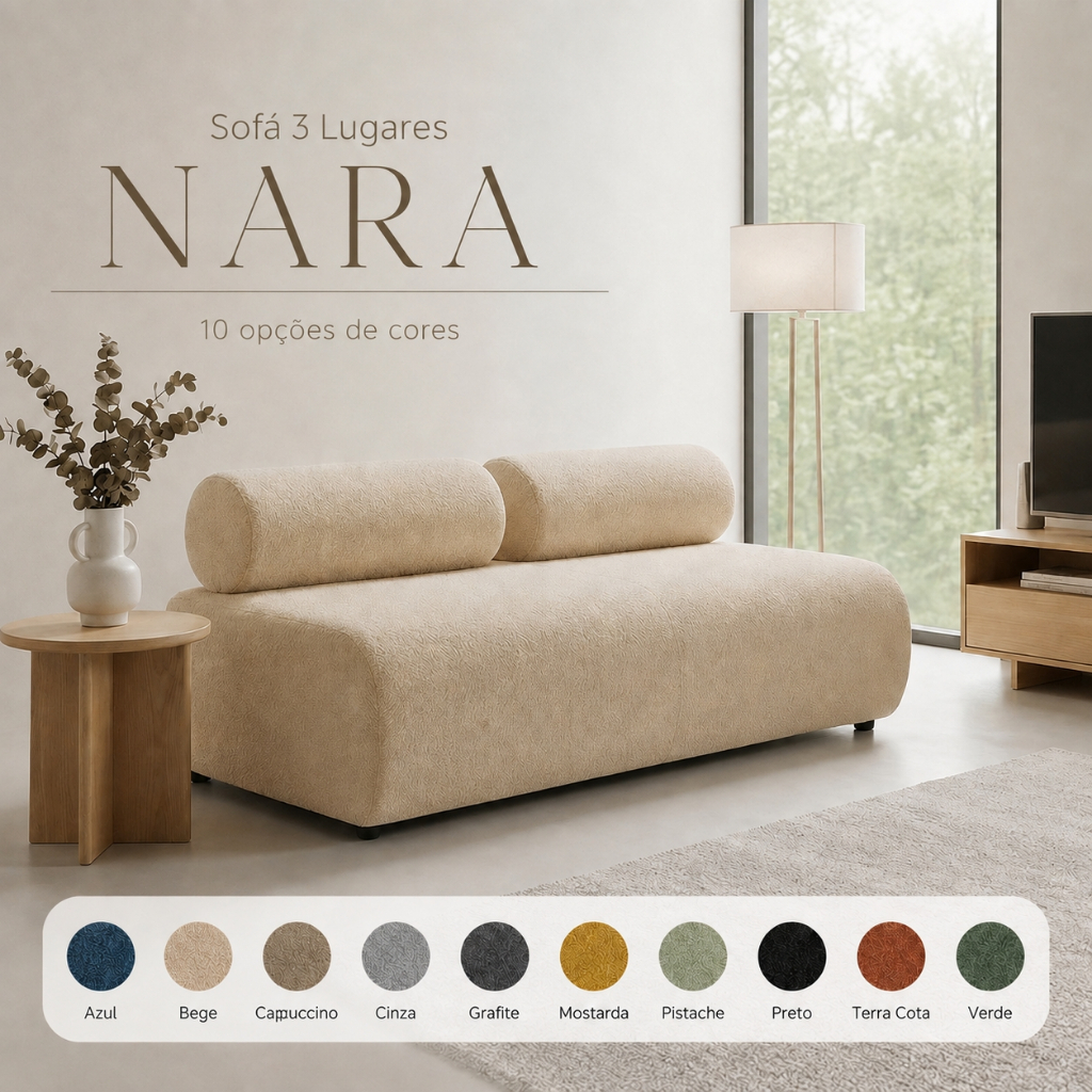 Sofá Orgânico 3 Lugares 180 cm Base Fixa Nara Bouclê para Sala D’Rossi para Sala de Estar Recepção