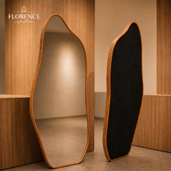 Espelho Orgânico 120x50 e 80x40 Com Moldura EM COURO Corpo Inteiro Morderno Luxo