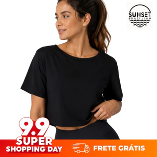 Cropped Feminino Fitness T-Shirt Manga Curta Leve para Academia Treino e Uso Casual