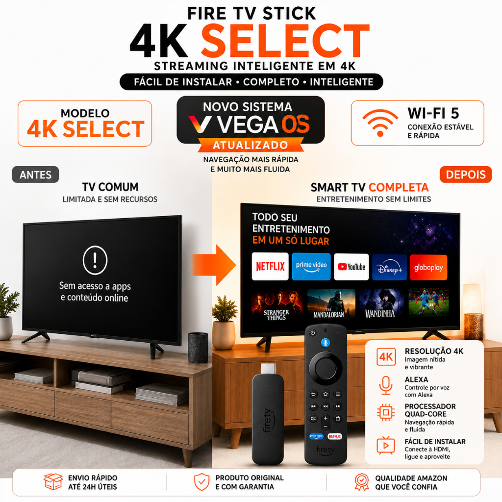 Novo Amazon Fire TV Stick 4K Select, Com Alexa, Wi-Fi 5, Streaming em 4K | Sistema Vega OS | Controle por Voz — imagem 2 de 2