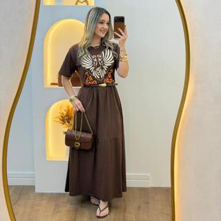 Vestido Longo Feminino Algodão Estampado Casual Elegante Tamanho Único 38 ao 46