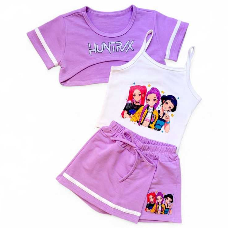 Conjunto Infantil Menina Cropped Saia Short Camiseta  Modinha Blogueirinha