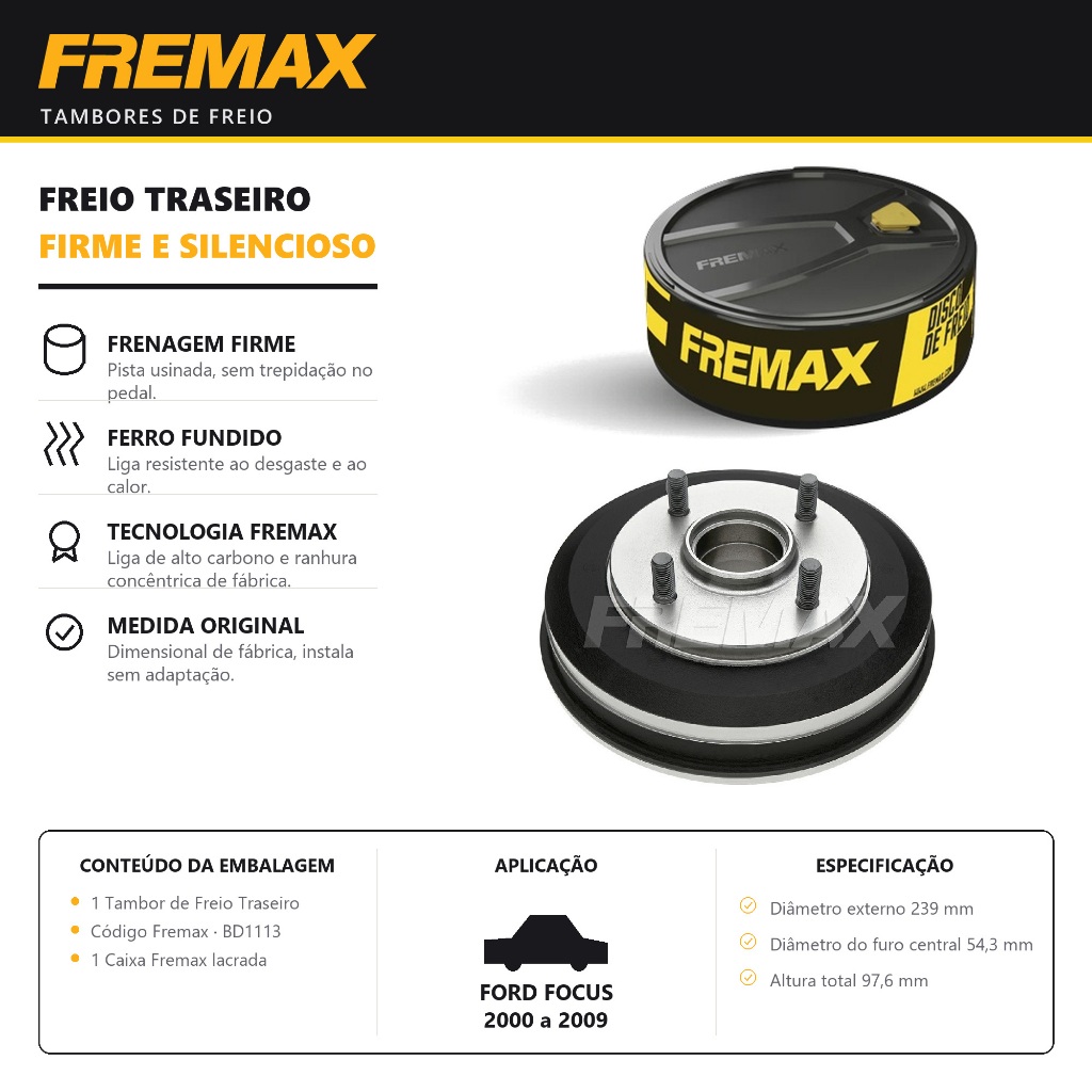 Tambor de Freio Traseiro FORD FOCUS Fremax