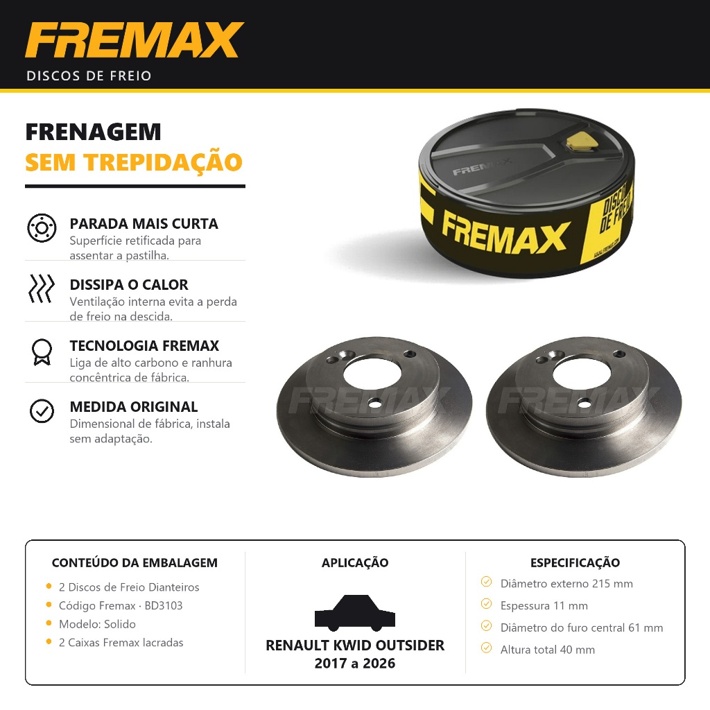 Par Disco de Freio sólido Renault Kwid outsider 1.0 Fremax