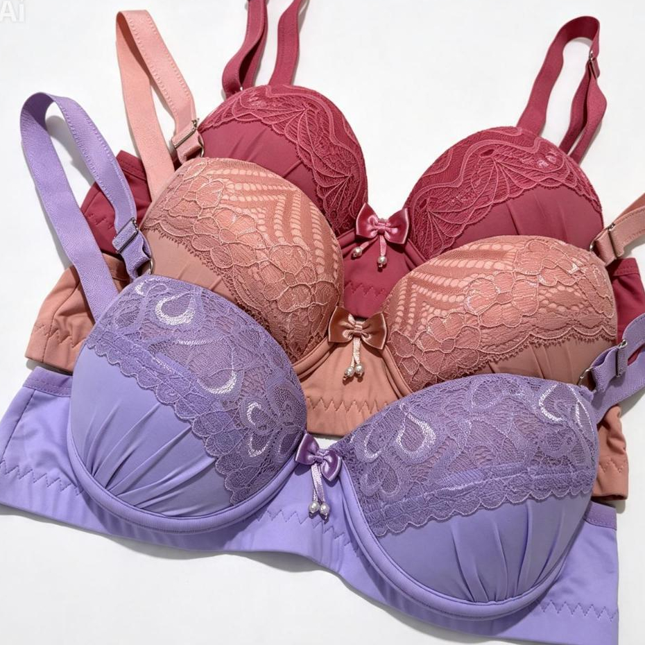 Kit 3 sutiãs Reforçado com Bojo Lu microfibra poliamida Alças Largas e Renda Luxo Delicado lingerie feminina