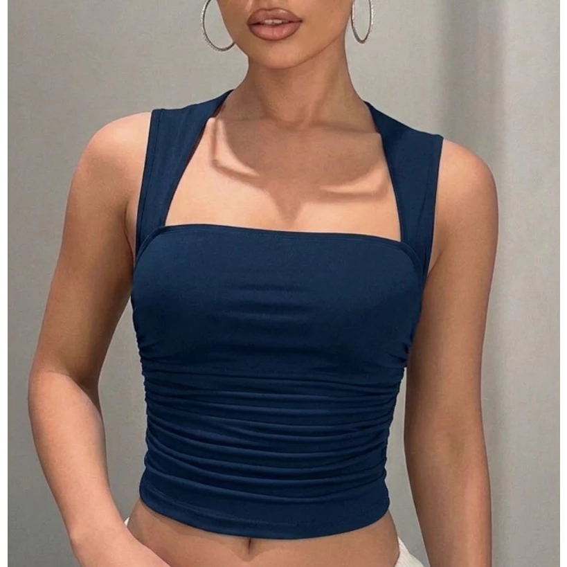 Blusa Feminina Regata Decote Reto Justa Básica Moda Blogueira — imagem 1