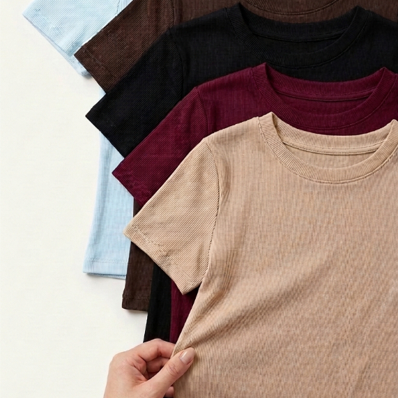 Cropped Feminino Ribana Canelada Básico Manga Curta Blusa Casual Elastano Justinho Moda Blogueira