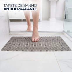 Tapete Antiderrapante Box Quadriculado Com Ventosas 68x38cm Banho Seguro Alta Aderência Chuveiro